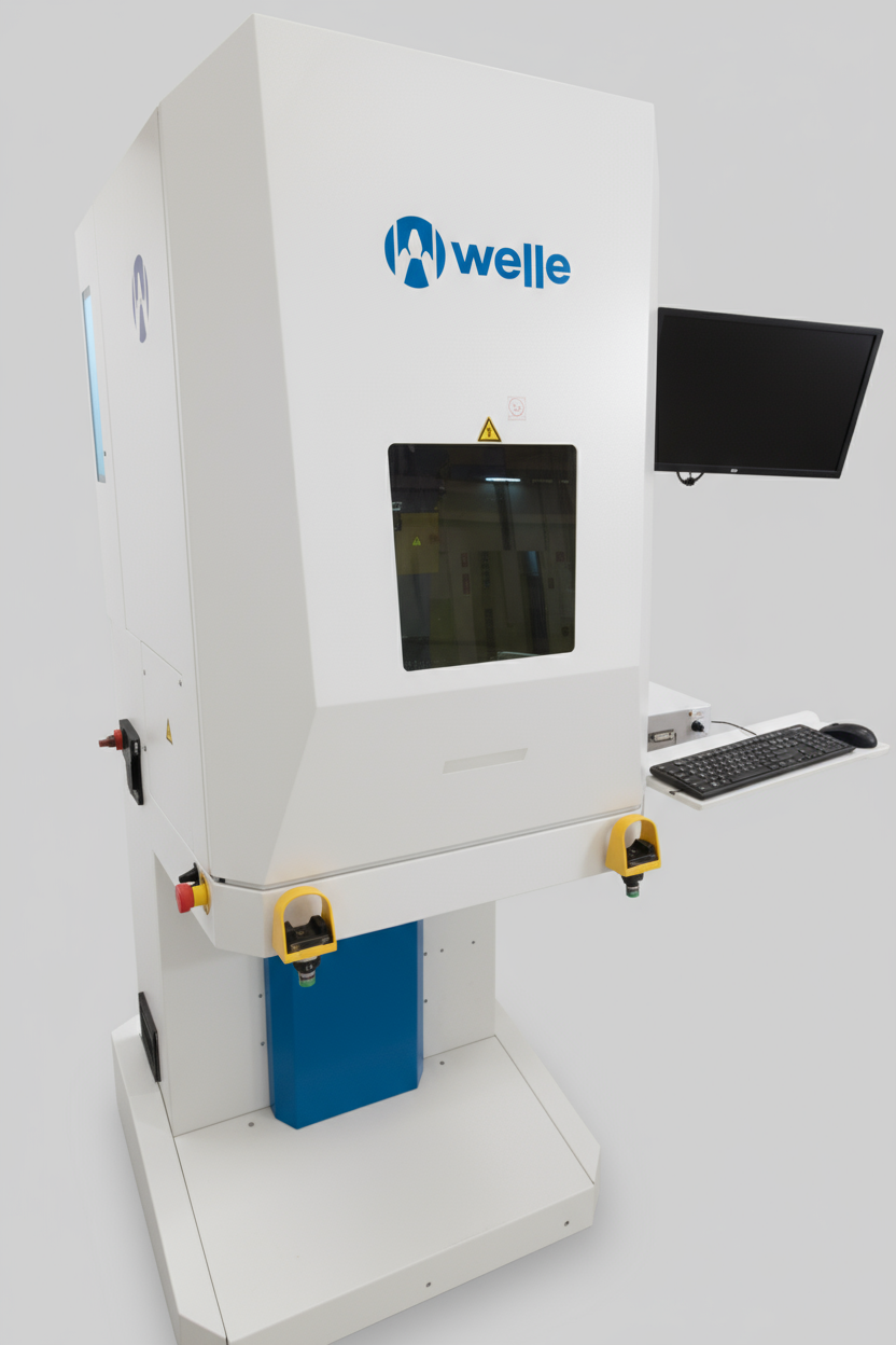 Equipamento de gravação a laser usado para rastreabilidade de peças médicas